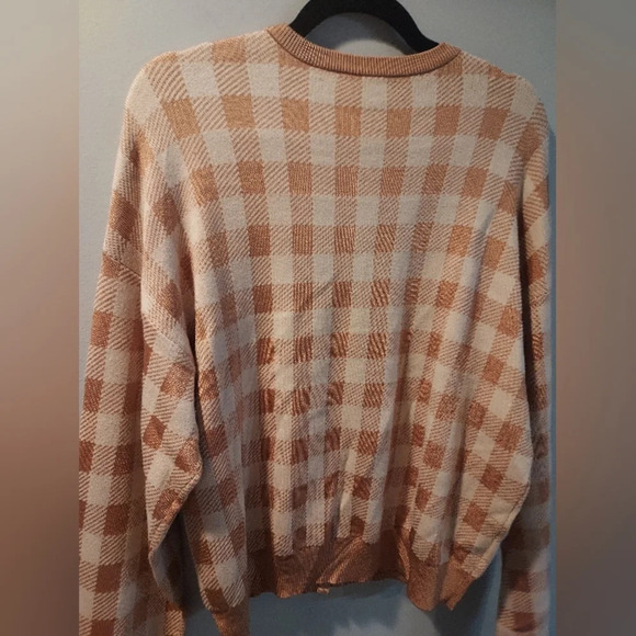 Ann Taylor Cream and Tan Checked Button Front Cardigan Sweater in Size XL - Picture 11 of 12